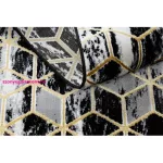TOP! Kab. Modern GLOSS szőnyeg, futószőnyeg 409A 82 Kocka elegáns, glamour, art deco fekete / szürke / arany 60x300 cm