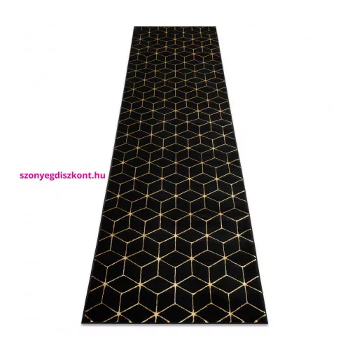 TOP! Kab. Modern GLOSS szőnyeg, futószőnyeg 409C 86 Kocka elegáns, glamour, art deco fekete / arany 60x300 cm