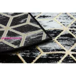 TOP! Kab. Modern GLOSS szőnyeg, futószőnyeg 409A 82 Kocka elegáns, glamour, art deco fekete / szürke / arany 60x200 cm