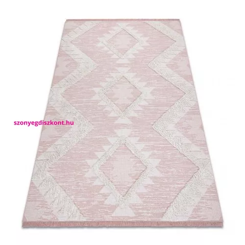 TOP! Kab. Fonott Sizal szőnyeg boho MOROC gyémánt 22312 rojt - két szintű gyapjú rózsaszín / krém, újrahasznosított szőnyeg 117x170 cm