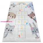 TOP! Kab. BAMBINO 43092 mosható szőnyeg Állatok, komló gyerekeknek csúszásgátló - rózsaszín / sárga 160x220 cm
