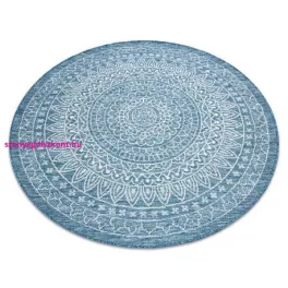   TOP! Kab. Fonott sizal szőnyeg LOFT 21207 Rozetta Kör boho elefántcsont/ezüst/kék kerék 160 cm
