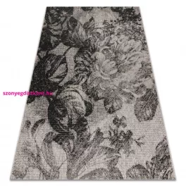   TOP! Kab. Fonott sizal floorlux szőnyeg 20491 virágok ezüst / fekete 80x150 cm