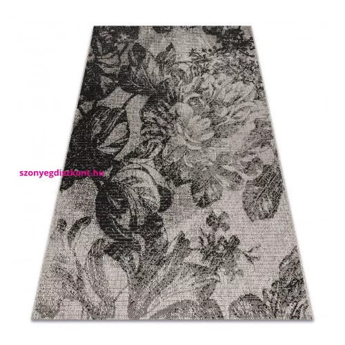 TOP! Kab. Fonott sizal floorlux szőnyeg 20491 virágok ezüst / fekete 80x150 cm