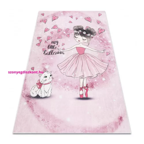 TOP! Kab. BAMBINO 2185 mosható szőnyeg Balerina, cica gyerekeknek csúszásgátló - rózsaszín 120x170 cm