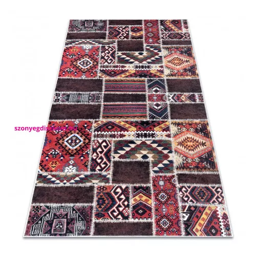 TOP! Kab. ANDRE 2305 mosható szőnyeg keleti patchwork csúszásgátló - bordó / barna 160x220 cm