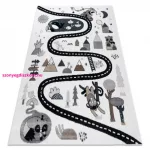 TOP! Kab. Szőnyeg FUN Route gyerekeknek, utca, állatok krém 120x170 cm