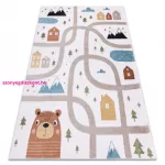 TOP! Kab. Szőnyeg FUN Polar gyerekeknek, utcák, erdő, krém 180x270 cm
