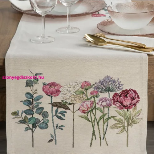 TOP! Gobelin asztali futó nyári virágok motívumával Natúr 40x100 cm +/-5%